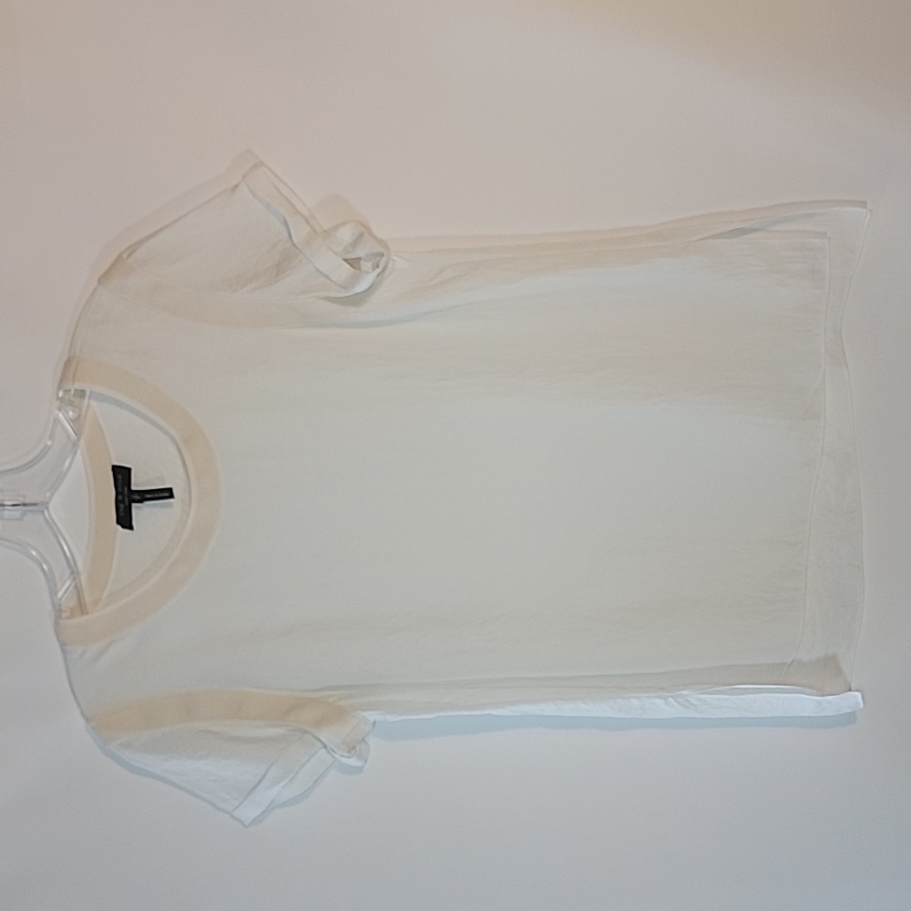 RAG & BONE Embroidered Round Neck Side Slit Hem Cream Top